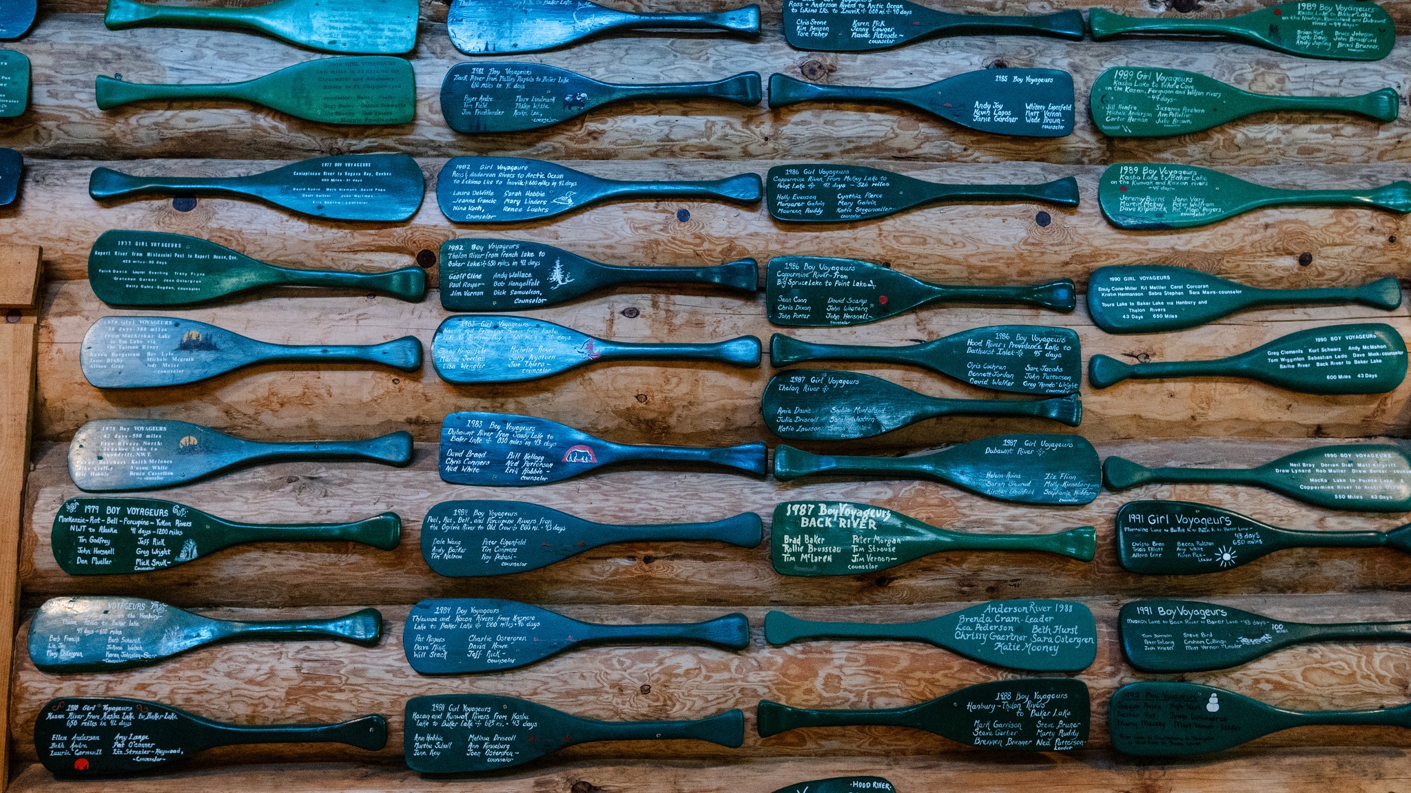 Voyageur plaques in the Trail Building